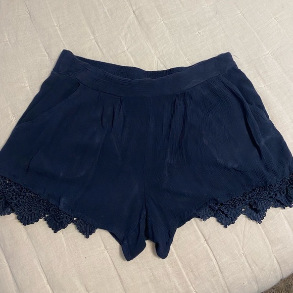 Navy Women's Shorts with Lace Trim - Picture 1 of 3